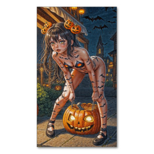 Halloween Monster Jack-o-Lantern & Bat Vixen Girl Magnetische Visitenkarte