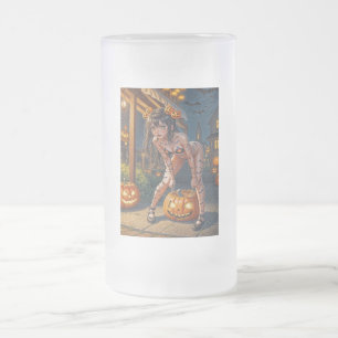 Halloween Monster Jack-o-Lantern & Bat Vixen Girl Mattglas Bierglas