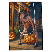 Halloween Monster Jack-o-Lantern & Bat Vixen Girl Mittlere Geschenktüte (Rückseite)