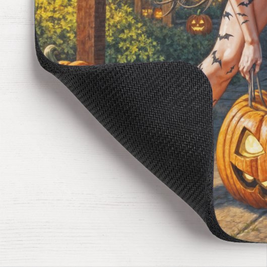 Halloween Monster Jack-o-Lantern & Bat Vixen Girl Mousepad (Ecke)
