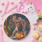 Halloween Monster Jack-o-Lantern & Bat Vixen Girl Pappteller (Party)