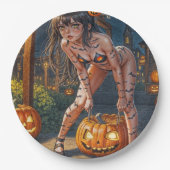 Halloween Monster Jack-o-Lantern & Bat Vixen Girl Pappteller (Vorderseite)