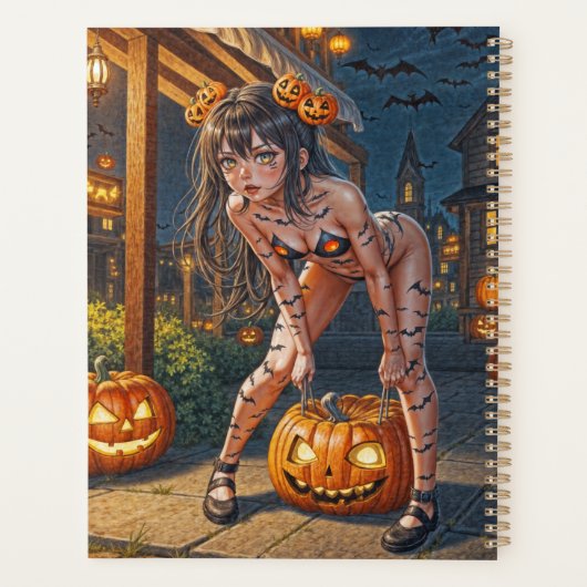Halloween Monster Jack-o-Lantern & Bat Vixen Girl Planer (Rückseite)