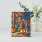 Halloween Monster Jack-o-Lantern & Bat Vixen Girl Postkarte (Stehend Vorderseite)