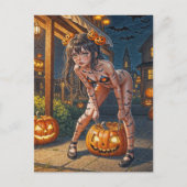 Halloween Monster Jack-o-Lantern & Bat Vixen Girl Postkarte (Vorderseite)