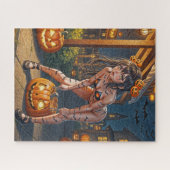 Halloween Monster Jack-o-Lantern & Bat Vixen Girl Puzzle (Horizontal)