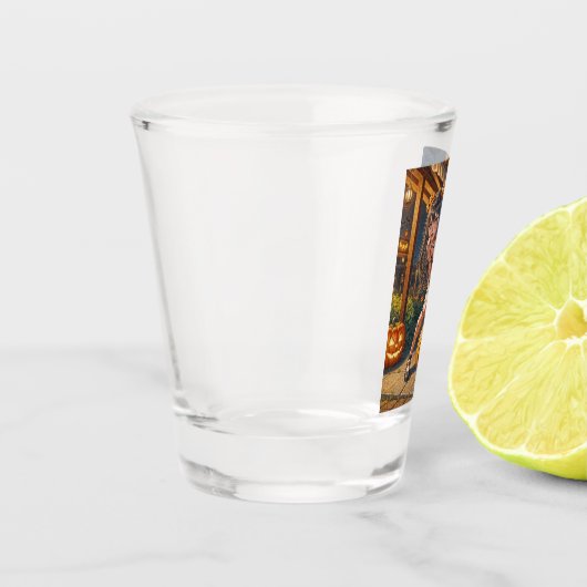 Halloween Monster Jack-o-Lantern & Bat Vixen Girl Schnapsglas (Links)