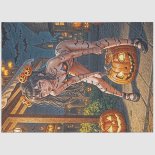 Halloween Monster Jack-o-Lantern & Bat Vixen Girl Seidenpapier (Vorderseite)