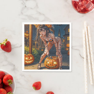 Halloween Monster Jack-o-Lantern & Bat Vixen Girl Serviette