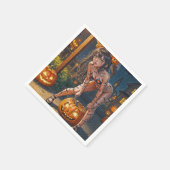 Halloween Monster Jack-o-Lantern & Bat Vixen Girl Serviette (Ecke)