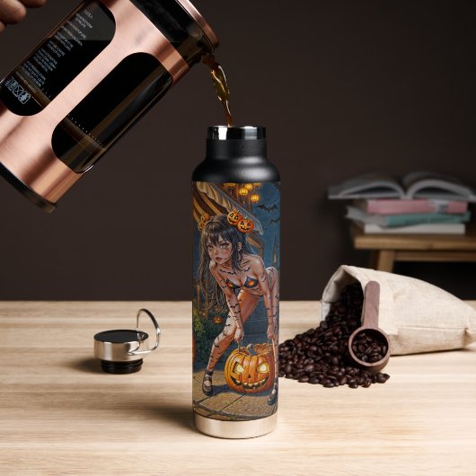 Halloween Monster Jack-o-Lantern & Bat Vixen Girl Trinkflasche (Kaffee)