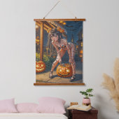 Halloween Monster Jack-o-Lantern & Bat Vixen Girl Wandteppich Mit Holzrahmen (Schlafzimmer)