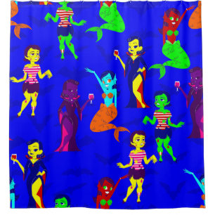 Halloween Monster Meerjungfrau Vampir Zombie Mädch Duschvorhang