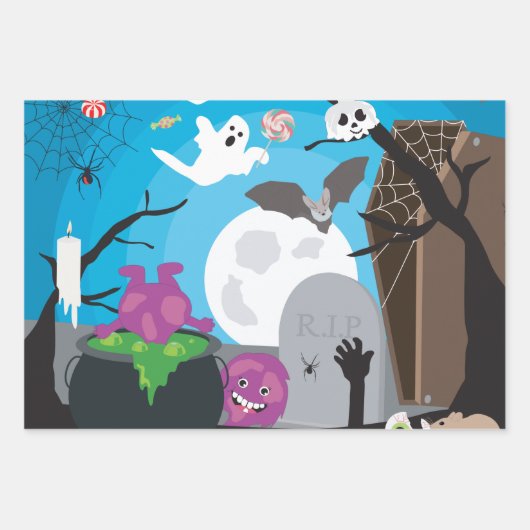 Halloween Monster Szene Geschenkpapier Set (Vorderseite)