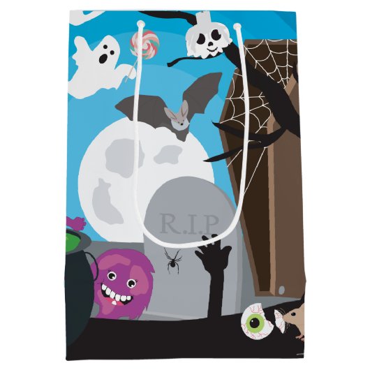 Halloween Monster Szene Mittlere Geschenktüte (Rückseite)