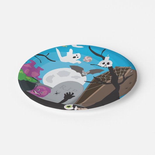 Halloween Monster Szene Pappteller (Schrägansicht)