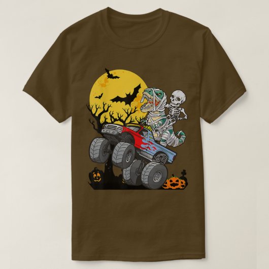 Halloween Monster Truck Pumpkin Mummy Dinosaurier  T-Shirt (Design vorne)