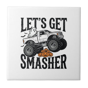 Halloween-Monster-Truck-Zerstörer Vintage-Shirt De Fliese