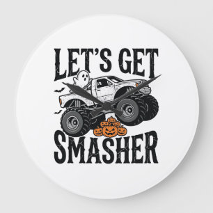 Halloween-Monster-Truck-Zerstörer Vintage-Shirt De Große Wanduhr