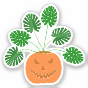 Halloween Monstera Pflanze in Pumpkin Aufkleber