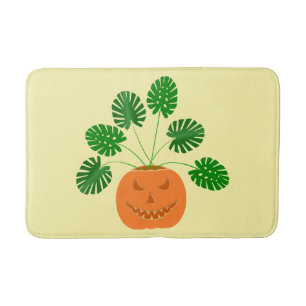 Halloween Monstera Pflanze in Pumpkin Badematte