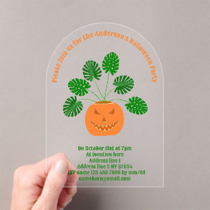 Halloween Monstera Pflanze in Pumpkin Custom Acryleinladungen
