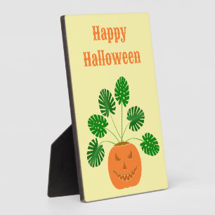 Halloween Monstera Pflanze in Pumpkin Custom Fotoplatte