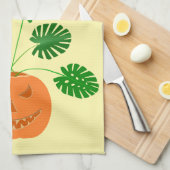 Halloween Monstera Pflanze in Pumpkin Custom Geschirrtuch (Viertel Falte)