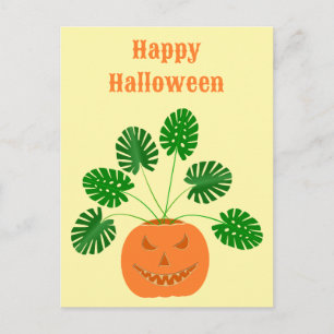 Halloween Monstera Pflanze in Pumpkin Custom Postkarte