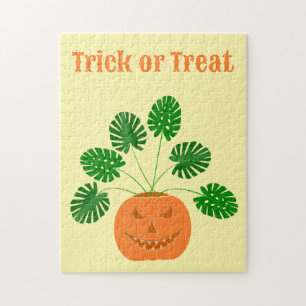 Halloween Monstera Pflanze in Pumpkin Custom Puzzle