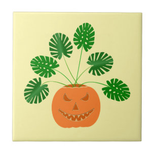 Halloween Monstera Pflanze in Pumpkin Fliese