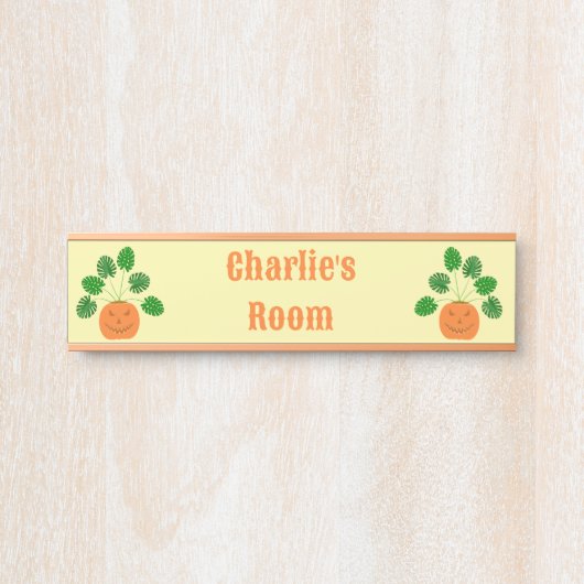 Halloween Monstera Pflanze in Pumpkin Individuelle Türschild (Vorderseite )