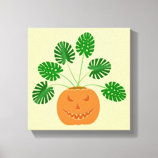 Halloween Monstera Pflanze in Pumpkin Leinwanddruck (Vorderseite)