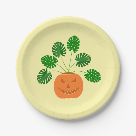 Halloween Monstera Pflanze in Pumpkin Pappteller (Vorderseite)