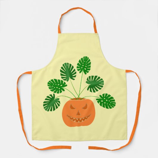 Halloween Monstera Pflanze in Pumpkin Schürze (Vorderseite)