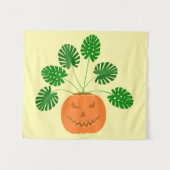 Halloween Monstera Pflanze in Pumpkin Wandteppich (Vorderseite (Horizontal))