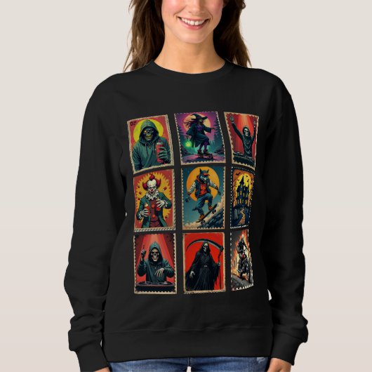 Halloween Monsters Briefmarke T-Shirt Sweatshirt (Vorderseite)