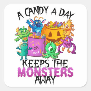 Halloween Monsters Candy Cute A Candy A Day Kids Quadratischer Aufkleber