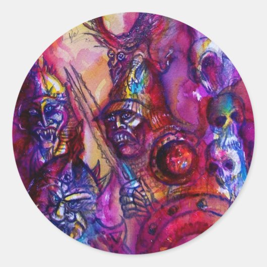 HALLOWEEN MONSTERS / ORK WAR Lila Fantasie Runder Aufkleber (Vorderseite)