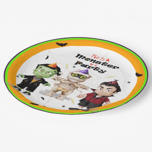 Halloween Monsters Party Pappteller (Schrägansicht)