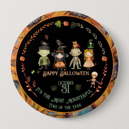 Halloween Monsters Partys Orange Button (Vorderseite)