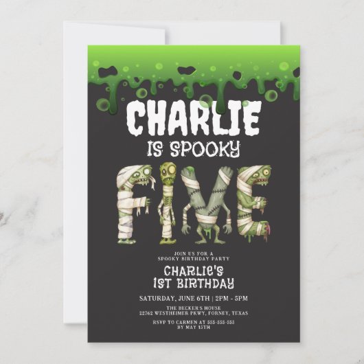 Halloween Monsters Spooktacular 5. Geburtstag Einladung (Vorderseite)