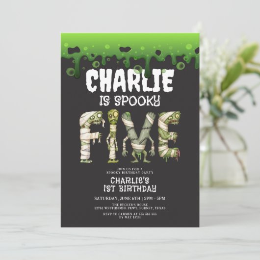 Halloween Monsters Spooktacular 5. Geburtstag Einladung (Stehend Vorderseite)