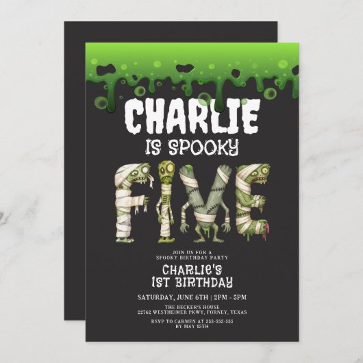 Halloween Monsters Spooktacular 5. Geburtstag Einladung (Vorne/Hinten)