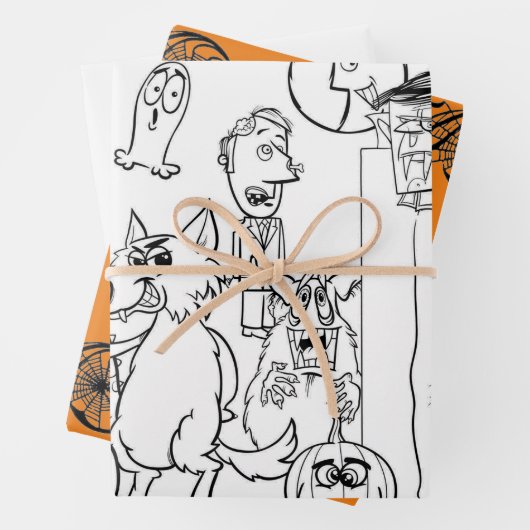HALLOWEEN MONSTERS Wrapping Paper Sheet Set 3 Geschenkpapier Set (Beispiel)