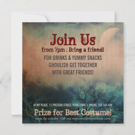 Halloween Moon Grunge Einladung (Rückseite)
