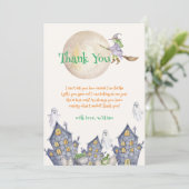 Halloween Moon Hexenhaus Kinderdusche Dankeskarte (Stehend Vorderseite)