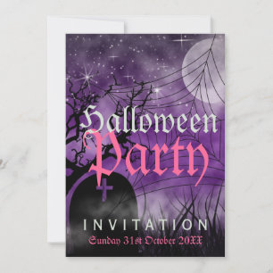 Halloween Moon & Spider Web Lila Einladung