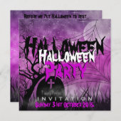 Halloween Moon+Spider Web Rosa+Schwarze Einladung (Vorne/Hinten)