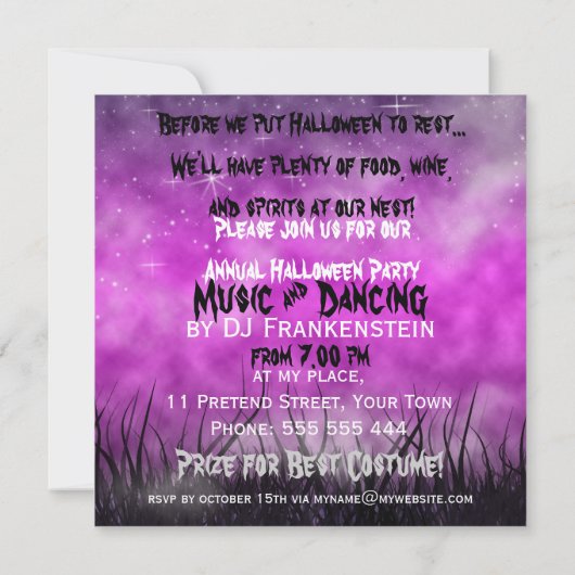 Halloween Moon+Spider Web Rosa+Schwarze Einladung (Rückseite)